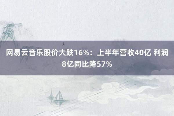 网易云音乐股价大跌16%：上半年营收40亿 利润8亿同比降57%