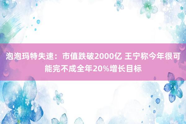 泡泡玛特失速：市值跌破2000亿 王宁称今年很可能完不成全年20%增长目标