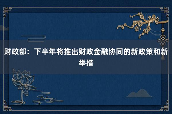 财政部：下半年将推出财政金融协同的新政策和新举措