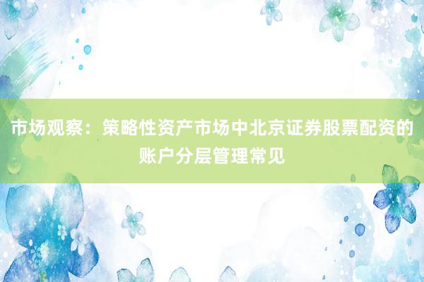 市场观察:策略性资产市场中北京证券股票配资的账户分层管理常见