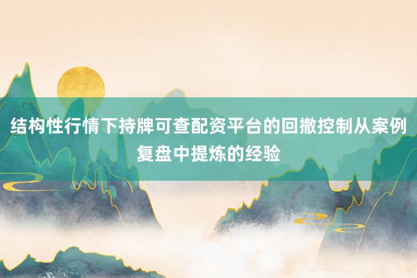 结构性行情下持牌可查配资平台的回撤控制从案例复盘中提炼的经验